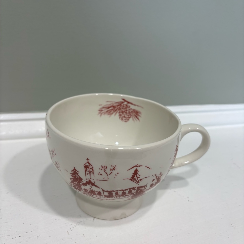 Anthropologie Christmas Toile Holiday Mug Red/White Scenic Teacup - Picture 2 of 7
